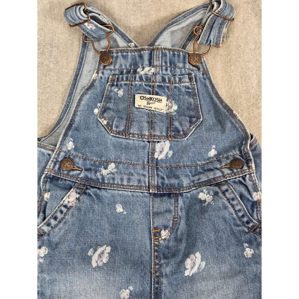 Oshkosh B'Gosh Denim Blue Floral Roses Overalls Baby Girls 18 Months Vestpak - Picture 1 of 12